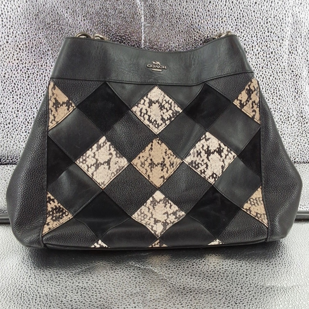 Coach Harley Hobo Bag Geometric Colorblock Leather Shoulder Handbag F57500 - Picture 2 of 8